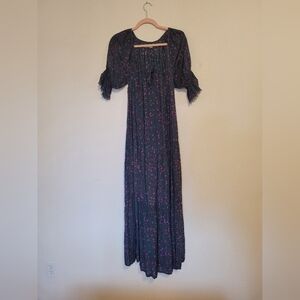 NATURAL LIFE M teal and Pink Maxi With Puff Sleeve